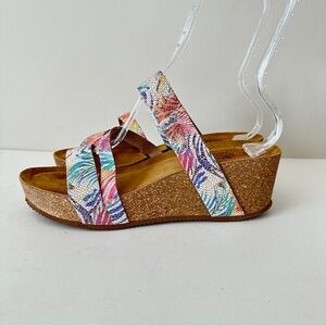 NEW Spring Step Butterpea Women's Multi-Color Cork Wedge Slide Sandals Sz 41
